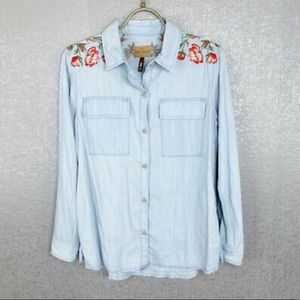 DRIFTWOOD floral embroidered denim flannel